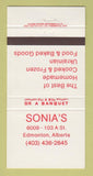 Matchbook Cover - Sonia's Restaurant Ukrainian Edmonton AB 30 Strike