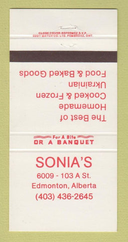 Matchbook Cover - Sonia's Restaurant Ukrainian Edmonton AB 30 Strike