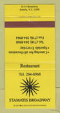 Matchbook Cover - Stamatis Broadway Restaurant Astoria NY 30 Strike