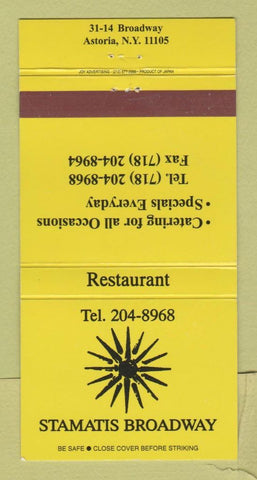 Matchbook Cover - Stamatis Broadway Restaurant Astoria NY 30 Strike