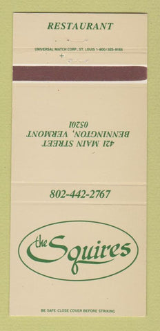 Matchbook Cover - The Squires Restaurant Bennington VT 30 Strike