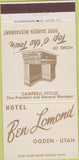 Matchbook Cover - Ben Lomond Hotel Ogden UT 30 Strike