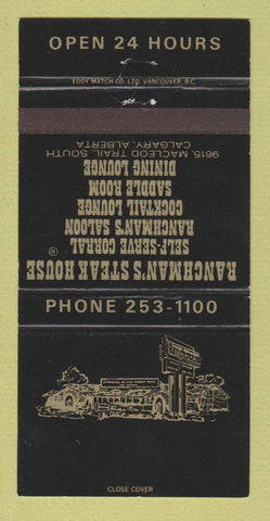 Matchbook Cover - Ranchman's Steak House Calgary AB 30 Strike