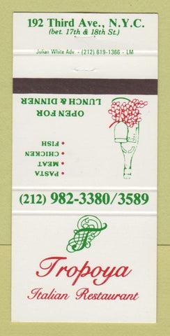 Matchbook Cover - Tropoya Italian Restaurant New York City 30 Strike