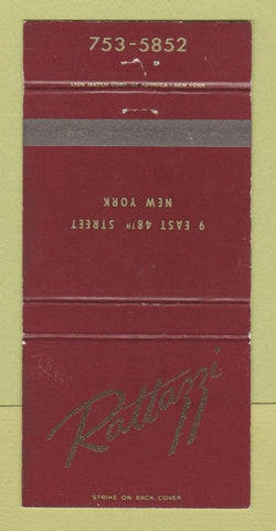 Matchbook Cover - Rattazzi New York City Ratt's Nest WEAR 30 Strike