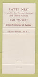 Matchbook Cover - Rattazzi New York City Ratt's Nest WEAR 30 Strike