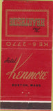 Matchbook Cover - Hotel Kenmore Boston MA Hearthside Rest 30 Strike