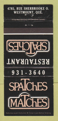 Matchbook Cover - Spatches Restaurant Westmount QC WEAR 30 Strike