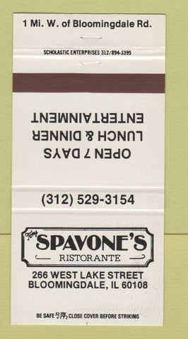 Matchbook Cover - Spavone's Ristorante Bloomingdale IL 30 Strike
