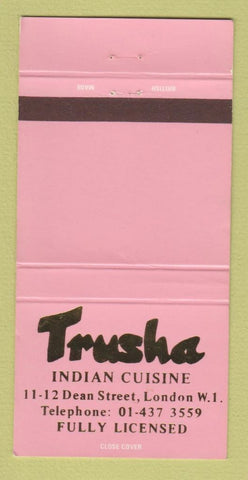 Matchbook Cover - Trusha Indian Restaurant London UK England 30 Strike