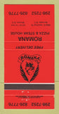 Matchbook Cover - Romana Pizza Steak House Misson Burnaby BC 30 Strike
