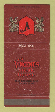 Matchbook Cover - Vincent's Steak House Dallas TX 30 Strike