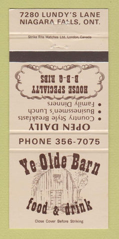 Matchbook Cover - Ye Olde Barn Restaurant Niagara Falls ON 30 Strike