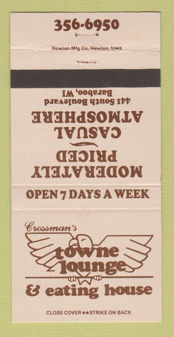 Matchbook Cover - Crossman's Towne Lounge Baraboo WI 30 Strike