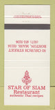 Matchbook Cover - Star of Siam Restaurant Thai Boston MA 30 Strike