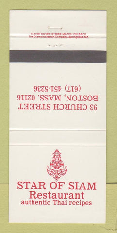 Matchbook Cover - Star of Siam Restaurant Thai Boston MA 30 Strike