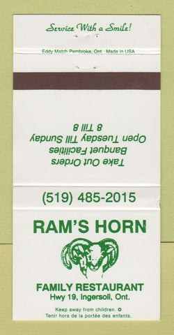 Matchbook Cover - Ram's Horn Restaurant Ingersoll ON WEAR 30 Strike