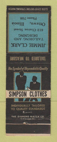 Matchbook Cover - Simpson Men's Clothes Jimmie Clark Ottawa IL