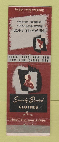 Matchbook Cover - Society Brand Men's Clothes Holdrege NE Brown Hendrickson WEAR