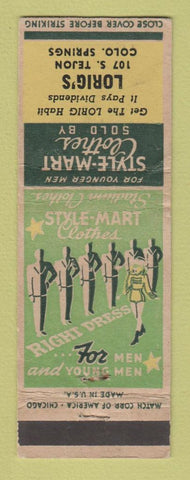 Matchbook Cover - Style Mart Men's Clothes Lorig's Colorado Springs WEAR