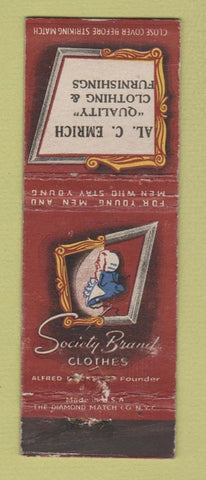 Matchbook Cover - Society Brand Men's Clothes Al Emrich WEAR