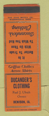 Matchbook Cover - Ducander's Clothes Denison IA
