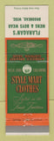 Matchbook Cover - Style Mart Men's Clothes Flanagan's Brodhead WI