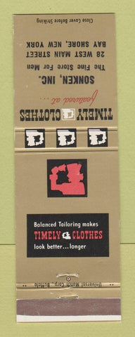 Matchbook Cover - Timely Men's Clothes Sonken Bay Shore NY