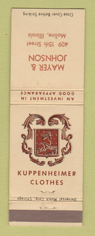 Matchbook Cover - Kuppenheimer Men's Clothes Mayer Johnson Moline IL