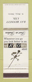 Matchbook Cover - Arrow Men's Shirts Clothes Ray Bennett St Marys ON