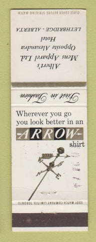 Matchbook Cover - Arrow Men's Clothes Albert's Lethbridge AB