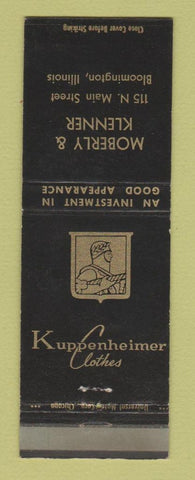 Matchbook Cover - Kuppenheimer Men's Clothes Moberly & Klenner Bloomington IL