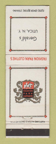 Matchbook Cover - Fashion Park Men's Clothes Gerald's Utica NY