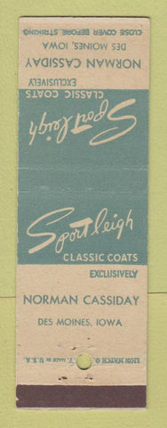 Matchbook Cover - Sport Leigh Coats Clothes Norman Cassiday Des Moines IA