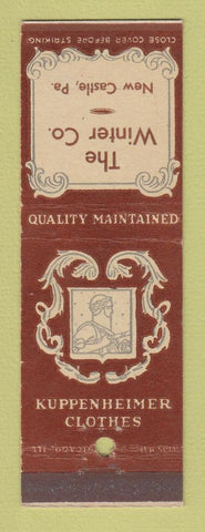 Matchbook Cover - Kuppenheimer Men's Clothes Winter Company New Castle PA