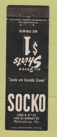 Matchbook Cover - Socko Men's Clothes Harrisburg PA WEAR
