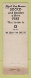 Matchbook Cover - Socko Men's Clothes Harrisburg PA WEAR