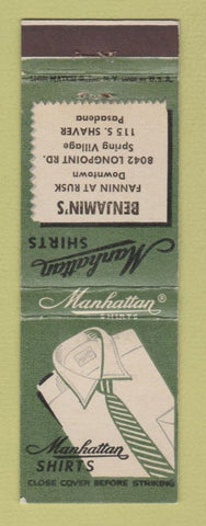 Matchbook Cover - Manhattan Men's Clothes Benjamin's Pasadena CA