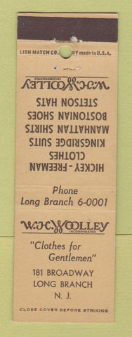 Matchbook Cover - WJC Wooley Men's Clothes Long Branch NJ