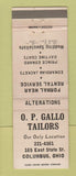 Matchbook Cover - OP Gallo Tailors Men's Clothes Columbus OH WEAR
