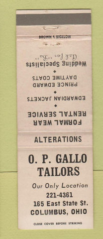 Matchbook Cover - OP Gallo Tailors Men's Clothes Columbus OH WEAR