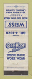 Matchbook Cover - OshKosh B'Gosh Overalls Weiss' Lansing MI WEAR