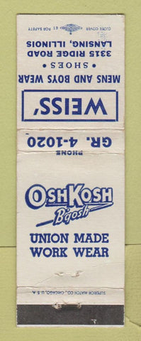 Matchbook Cover - OshKosh B'Gosh Overalls Weiss' Lansing MI WEAR
