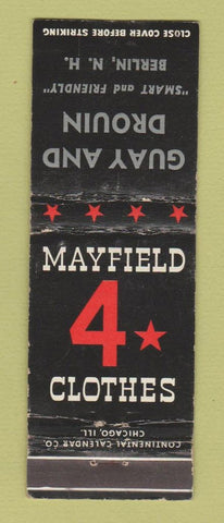Matchbook Cover - Mayfield 4 Star Men's Clothes Guay Drouin Berlin NH WEAR