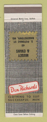 Matchbook Cover - Don Richards Men's Clothes Musey Evans Hagerstown MD