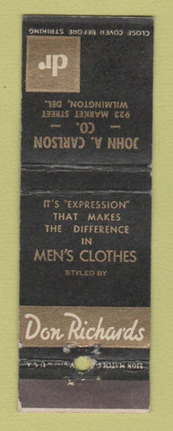 Matchbook Cover - Don Richards Men's Clothes John Carlson Wilmington DE