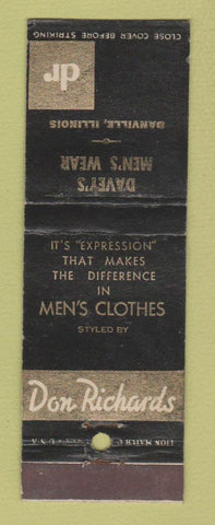 Matchbook Cover - Don Richards Men's Clothes Davey's Danville IL WEAR
