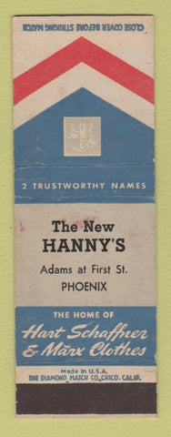 Matchbook Cover - Hart Schaffner Marx Men's Clothes New Hanny's Phoenix AZ