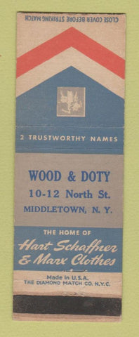 Matchbook Cover - Hart Schaffner Marx Men's Clothes Wood Doty Middletown NY WEAR
