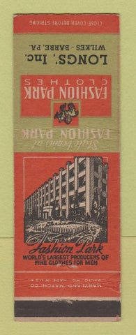 Matchbook Cover - Fashion Park Men's Clothes Longs' Wilkes Barre PA #1